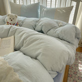 Sophia Gingham Lace Washed Cotton Bedding Set - Ocean Blue